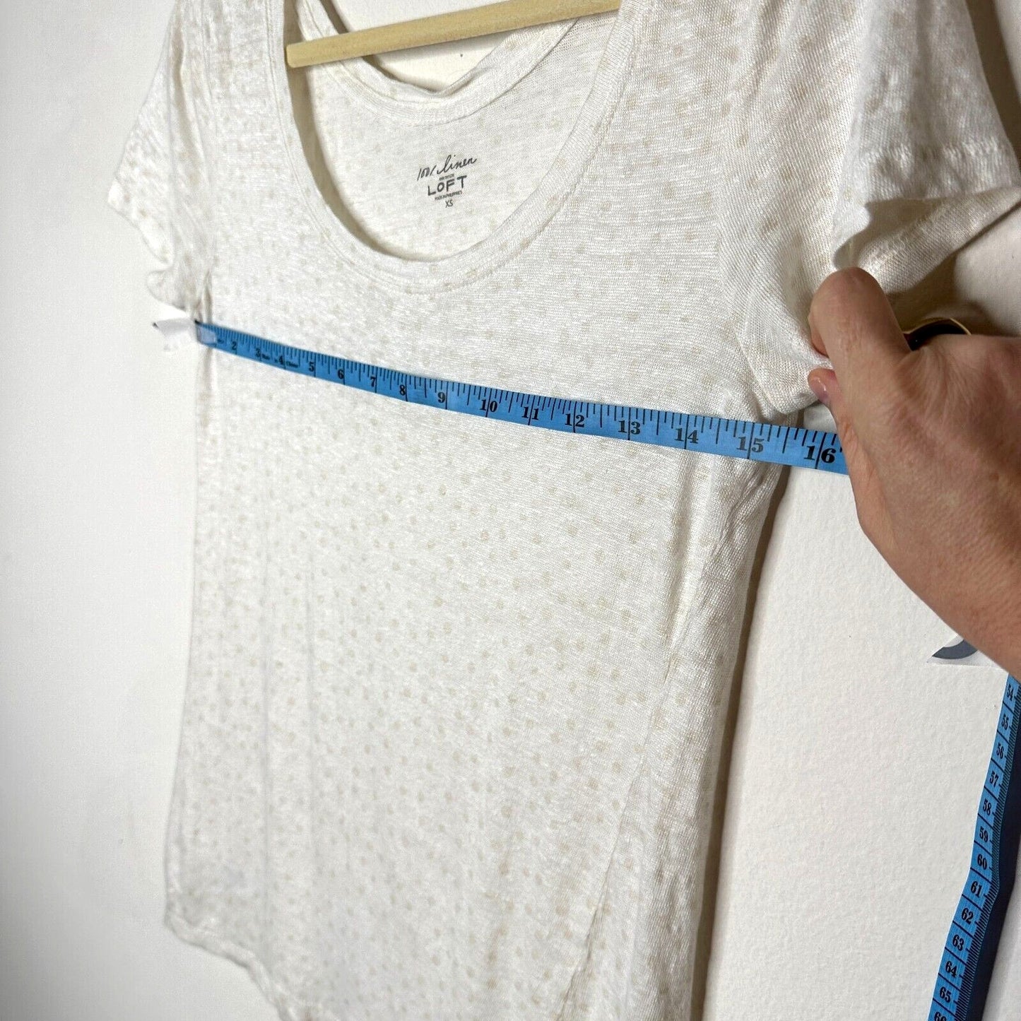 Loft Cream 100% Linen Light Short Sleeve Polka Dot Scoop Neck Shirt Tee XS