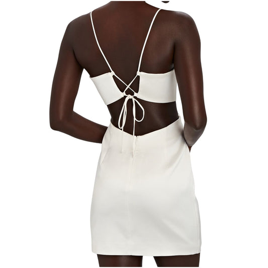 Gauge81 Marta White Satin Cut Out Square Neck Sleeveless Open Side Tie Back Mini SM