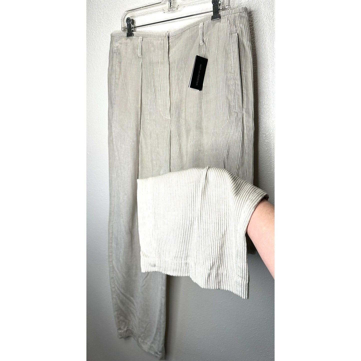 NWT Brunello Cucinelli Oversize Sand Beige Front Pleat Wide Leg Corduroy Pant 12