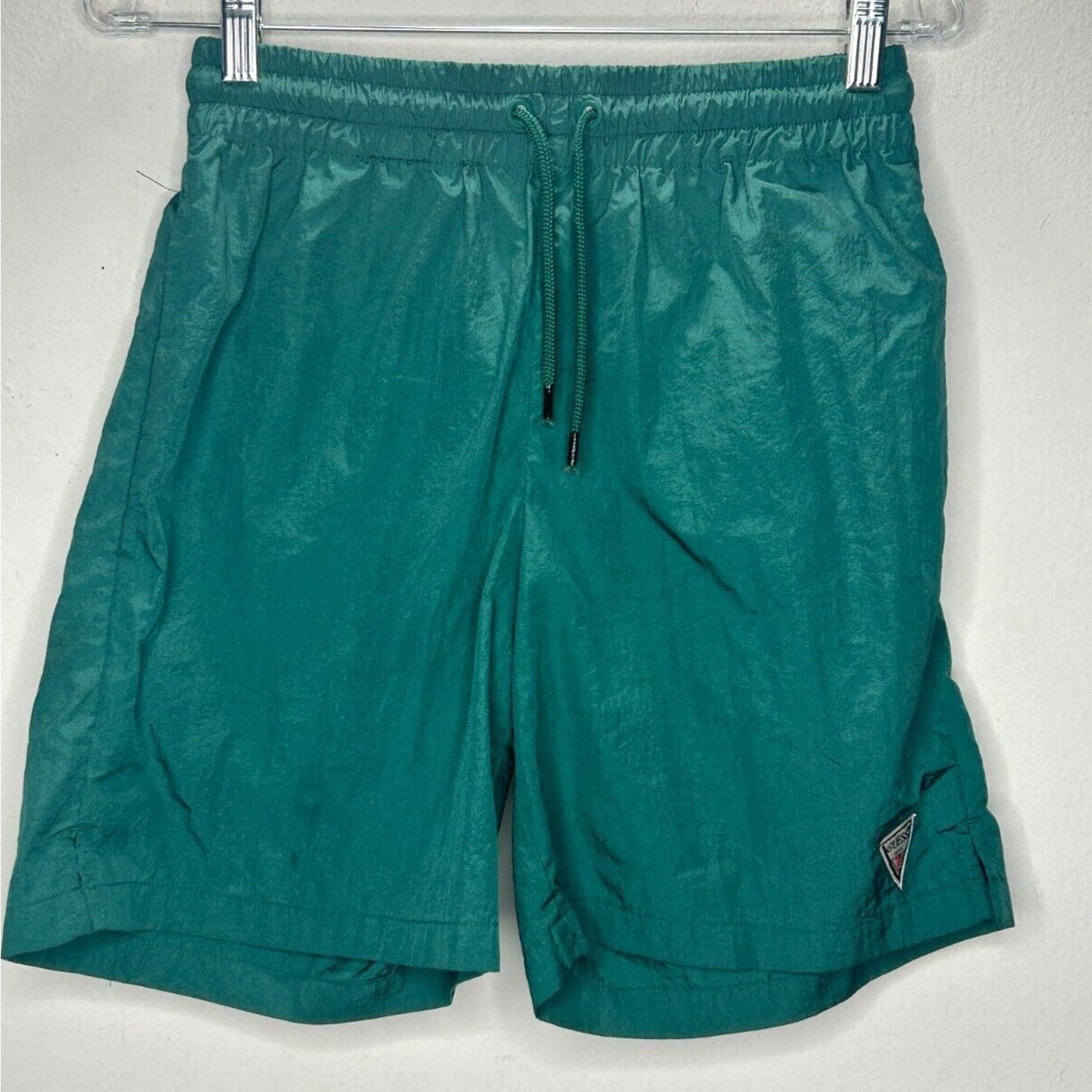 Guess Green Stretch Waist Drawstring Nylon Jogging Shorts Small