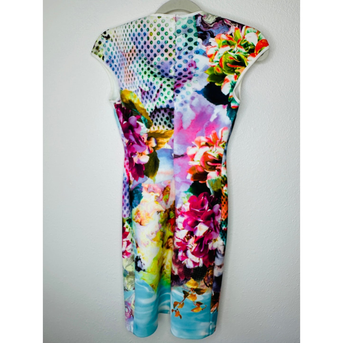 Clover Canyon Pool Flower Neoprene MultiColor Aqua Bodycon Dress XS