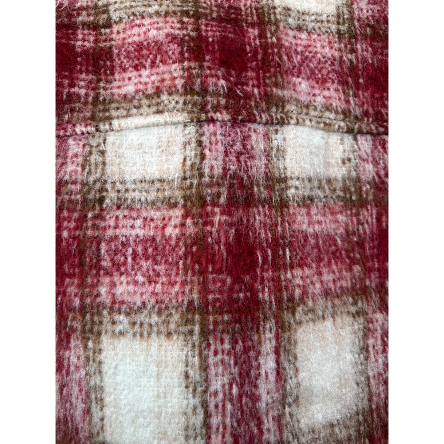Zara Jacket Red Brown Cream Plaid Womens US XL Fuzzy