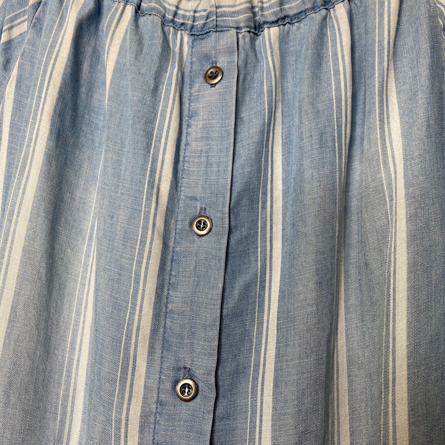 Billy T Blue & White Stripe Linen Off Shoulder 3/4 Tie-Sleeve Back Button Top XS