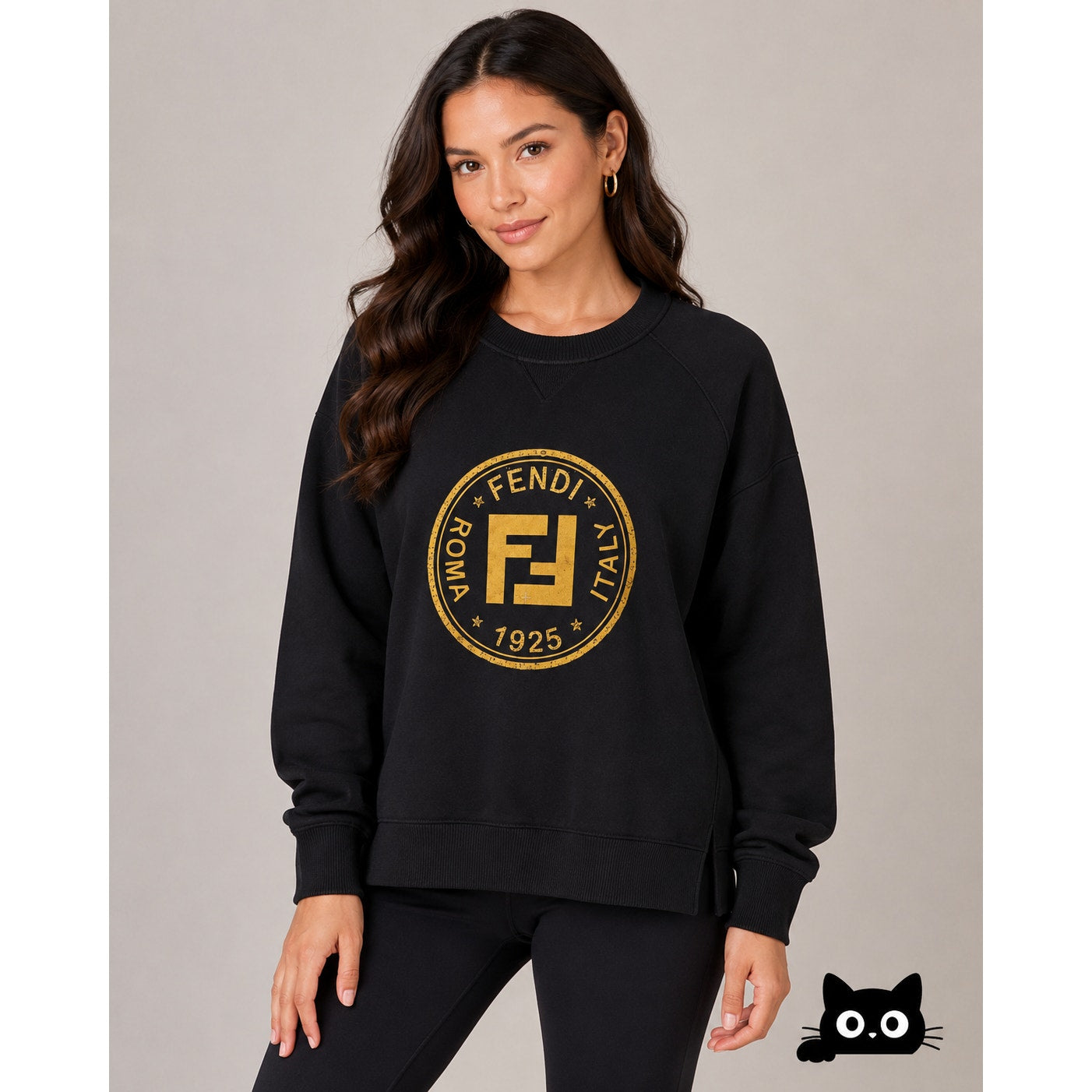 Fendi Black Roma 1925 Logo Crewneck Sweatshirt Women’s L