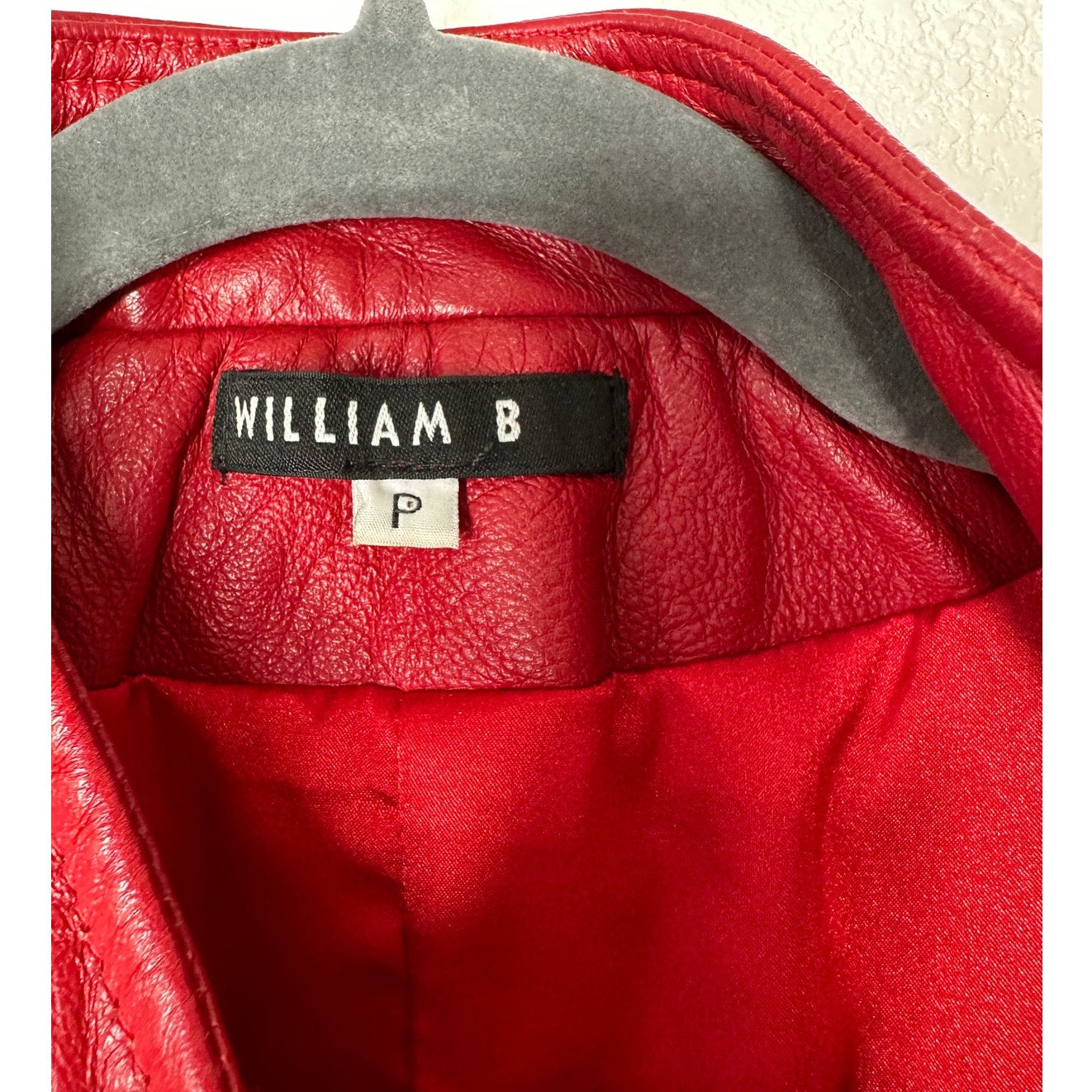 William B Cherry Red 100% Leather Moto Jacket Front Zip Silk Lining S