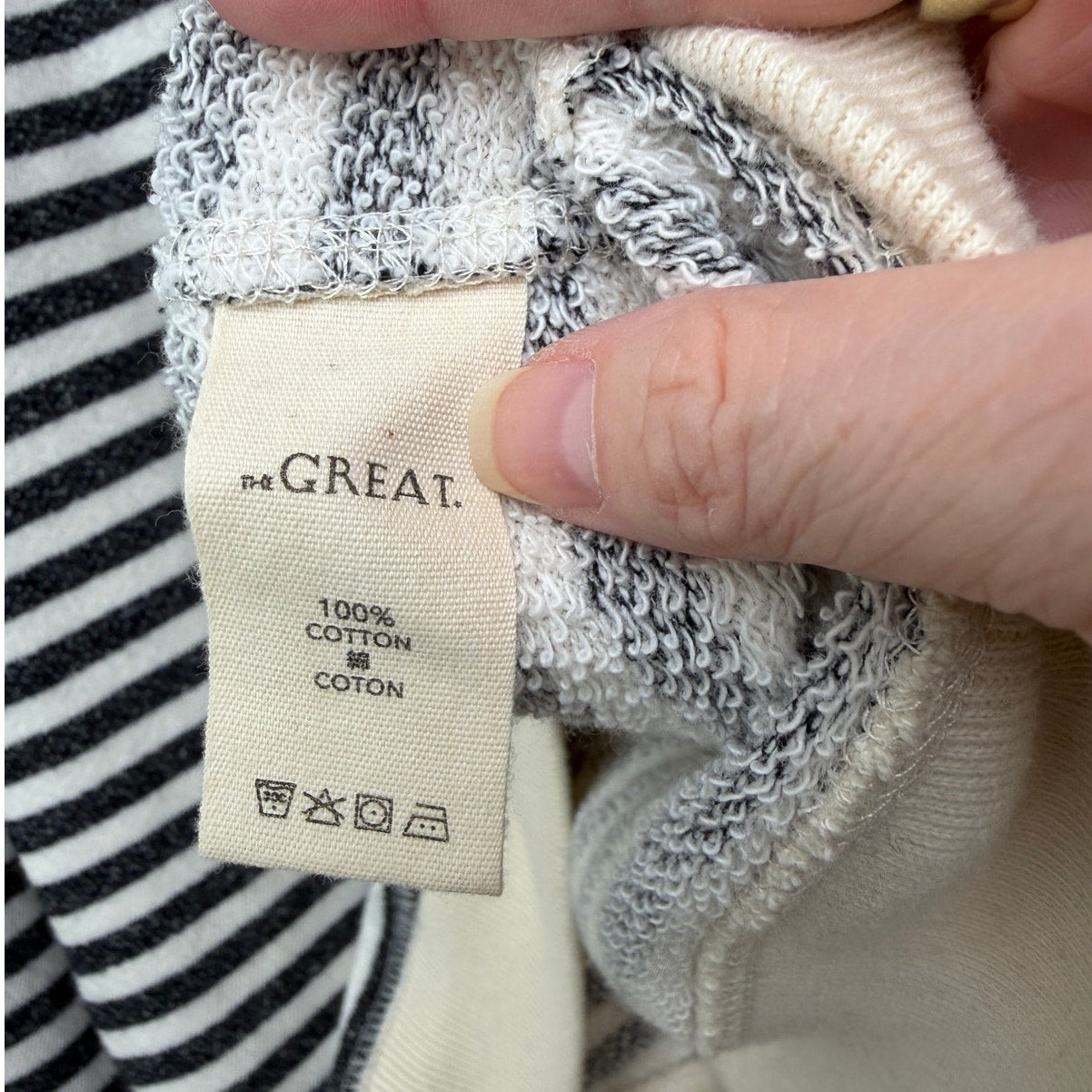The Great. Black & Cream Striped Pleated Shoulder Sweatshirt Sweater