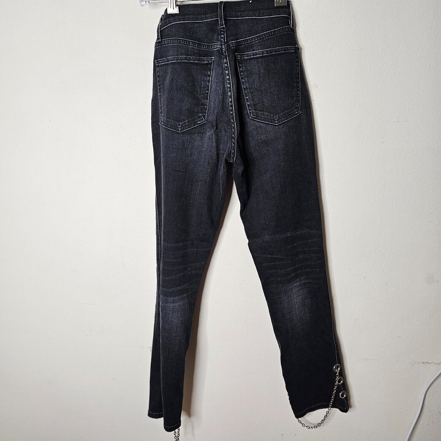 NWOT 3x1 Bijou Ink Black High Waist Adjustable Chain Slim Skinny Jean Size 26