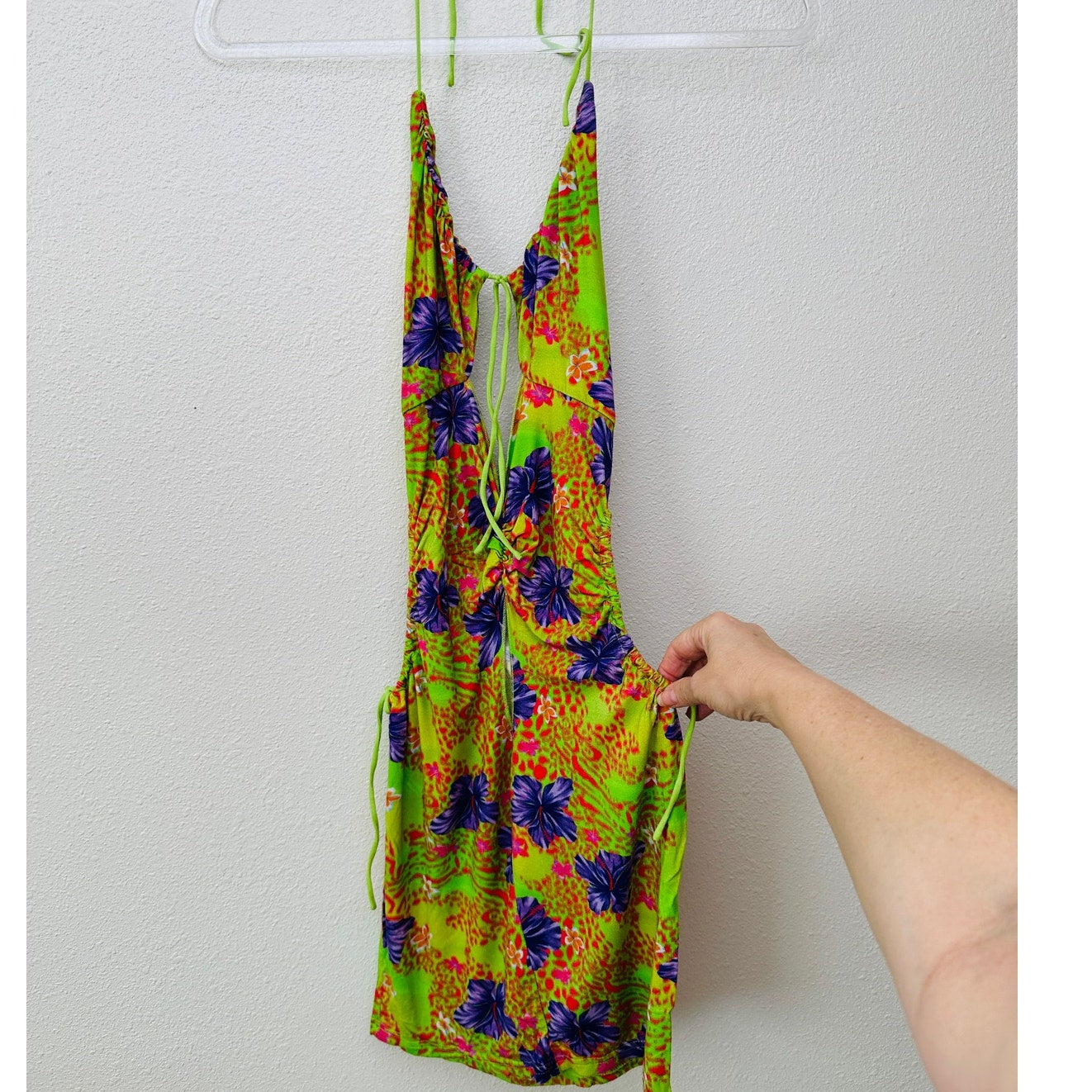 I AM GIA Green Floral Cutout Halter Keyhole Mini Dress Women’s S