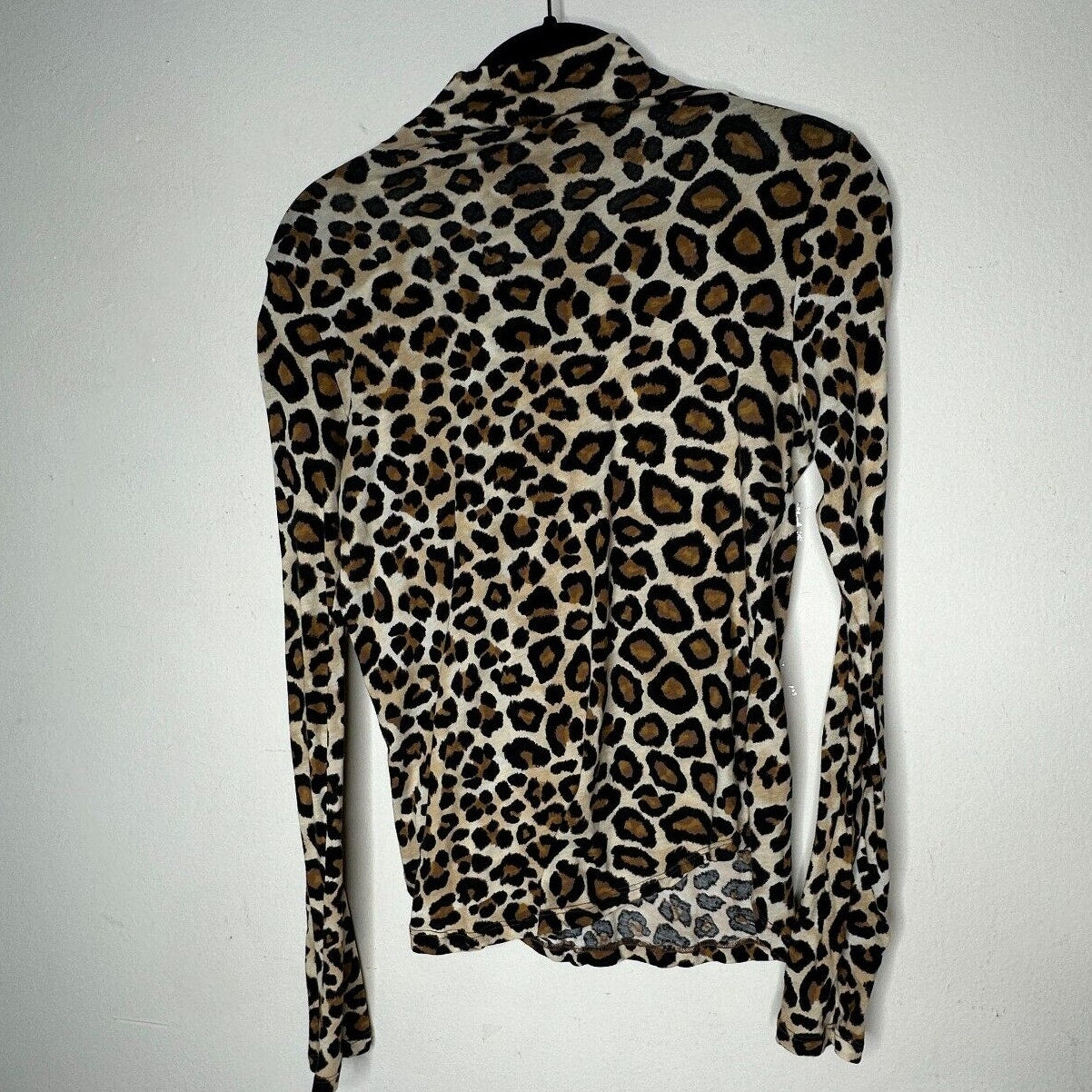 BLDWN Tan and Black Cheetah Knit Print Long Sleeve Mock Neck Fitted Knit Top S