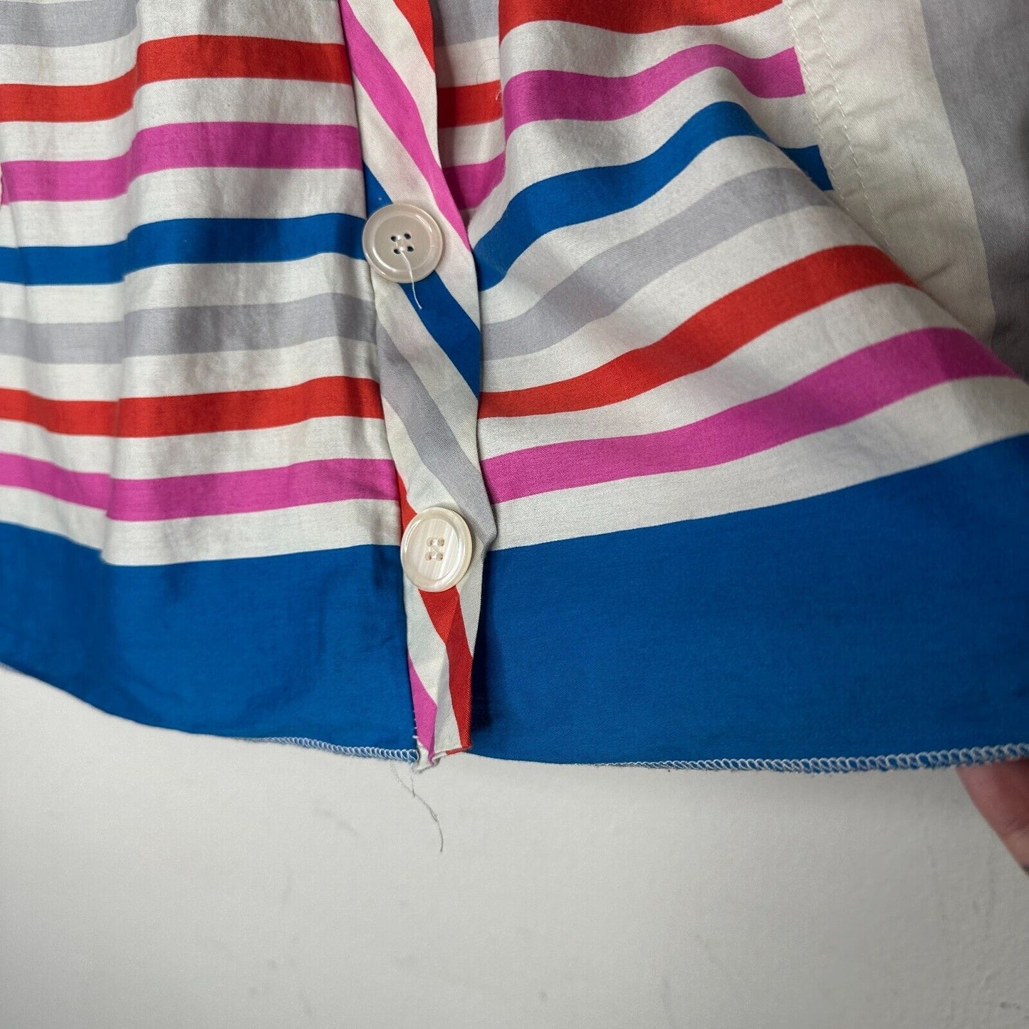 Nautical Blue Pink White Gray Stripe Button Front Patch Pockets Mini Skirt Small