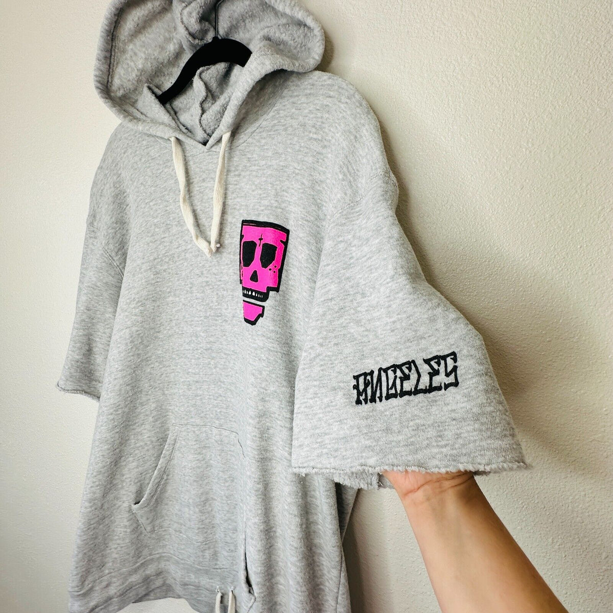 Purple Haus Machine Cut Short Sleeve Kangaroo Pouch Hoodie Pullover Sweater 2XL