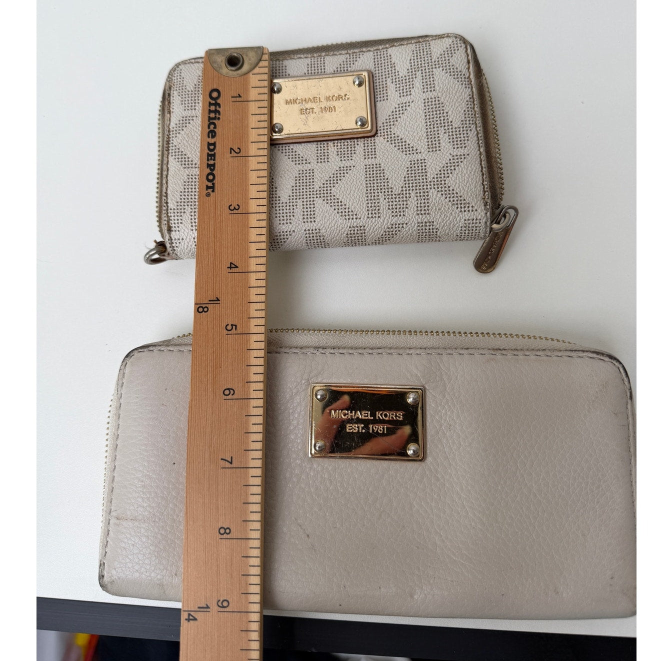 Michael Kors Set of 2 Cream Beige Signature Logo Zip Wallets