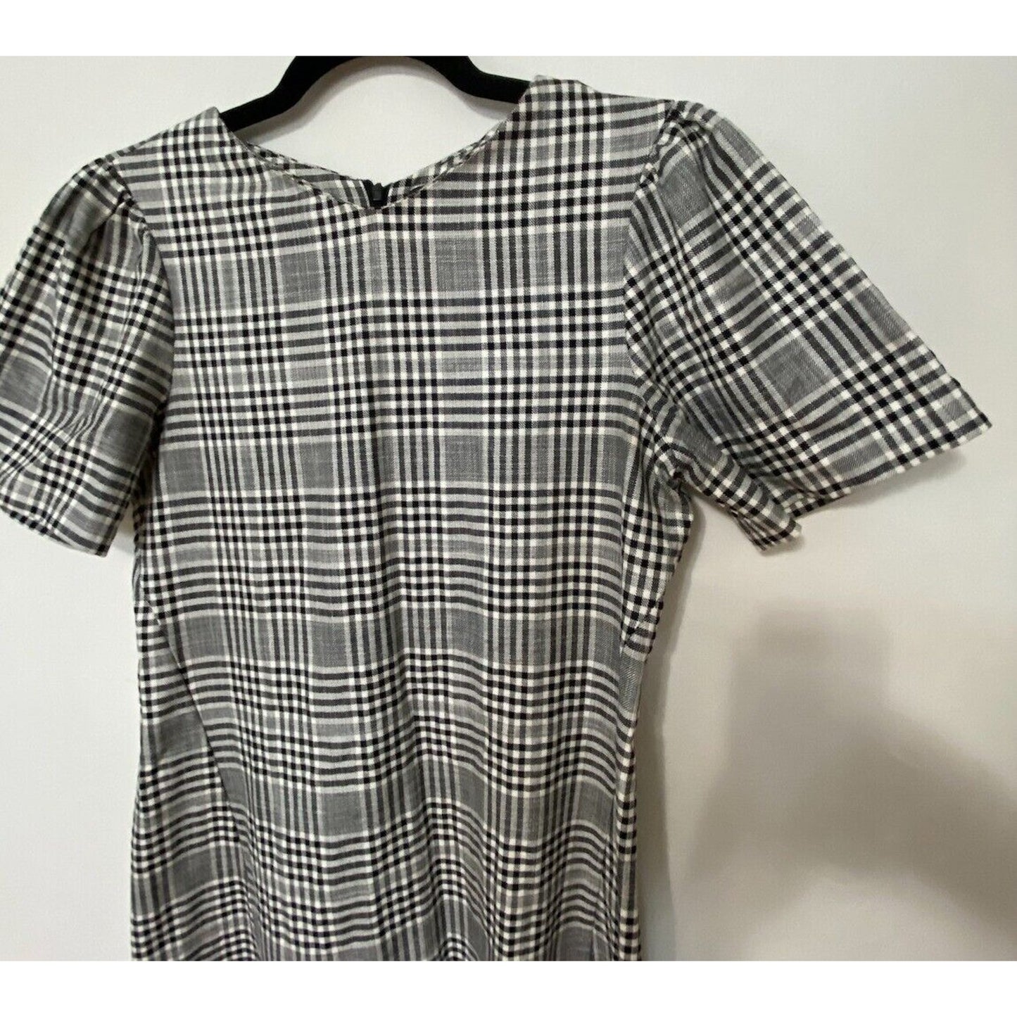 Zara Cute Gingham Plaid Shift Dress Short Sleeve Small Black and White Small