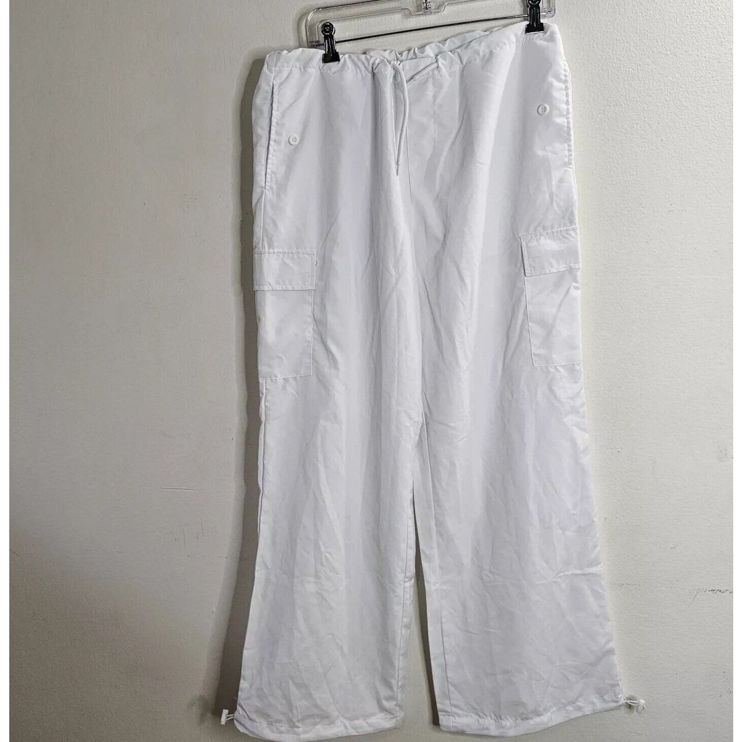 White Drawstring Wide Leg Utility Pants Cinch Ankle Baggy Medium