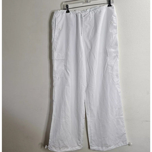 White Drawstring Wide Leg Utility Pants Cinch Ankle Baggy Medium