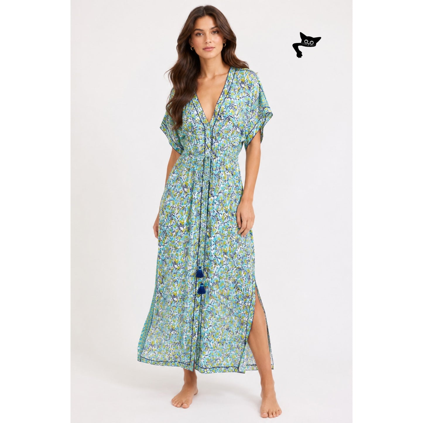 NWT Poupette St Barth Blue Floral Maxi Dress XS