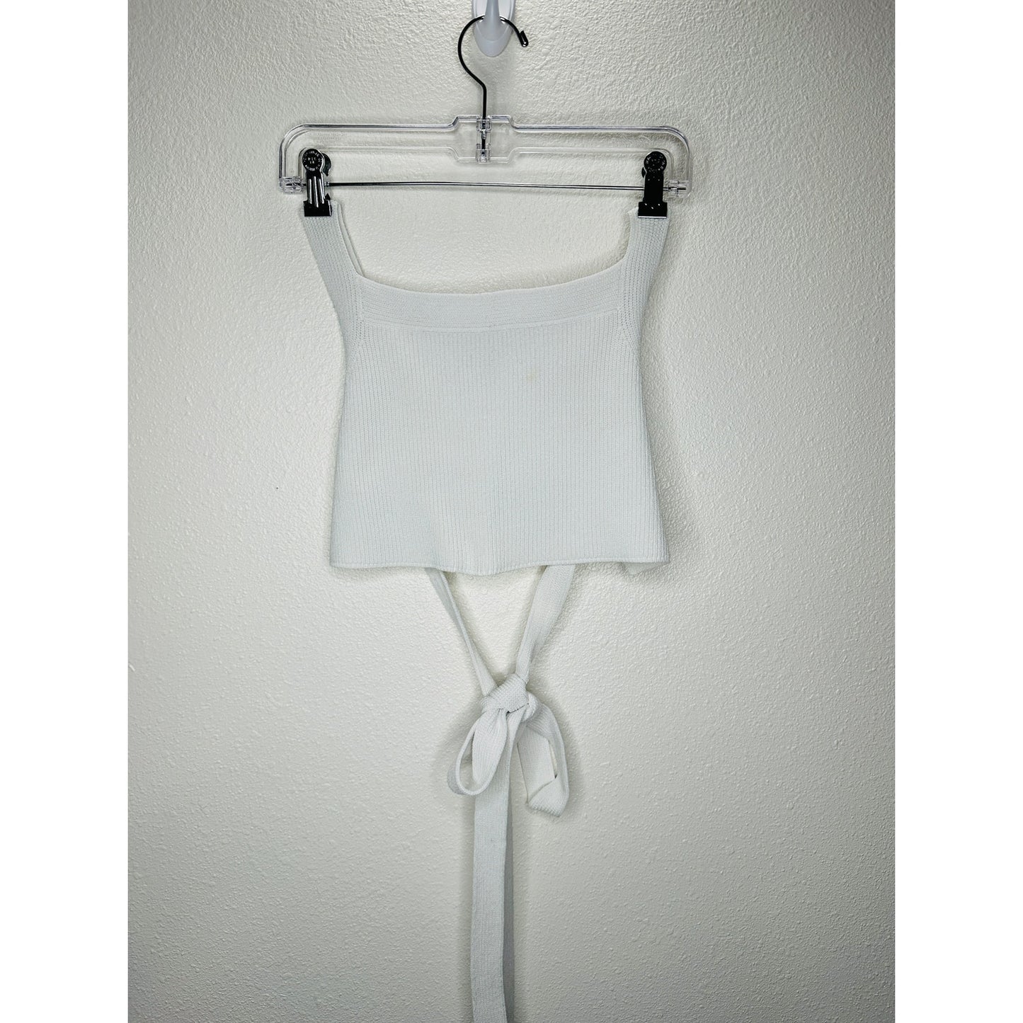 Wilfred Ivory White Knit Criss Cross Crop Sweater Top Large