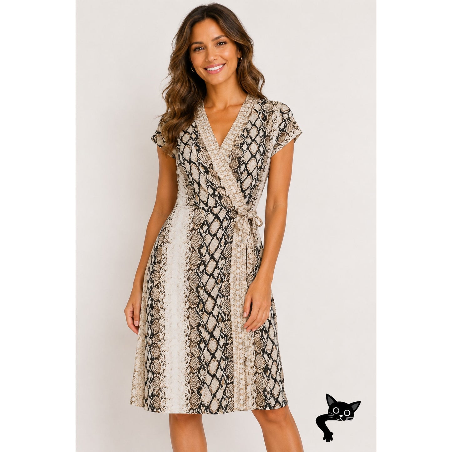 Joie Porcelain Bethwyn C Snakeskin Print Wrap Style A-Line Cap Sleeve Dress SM
