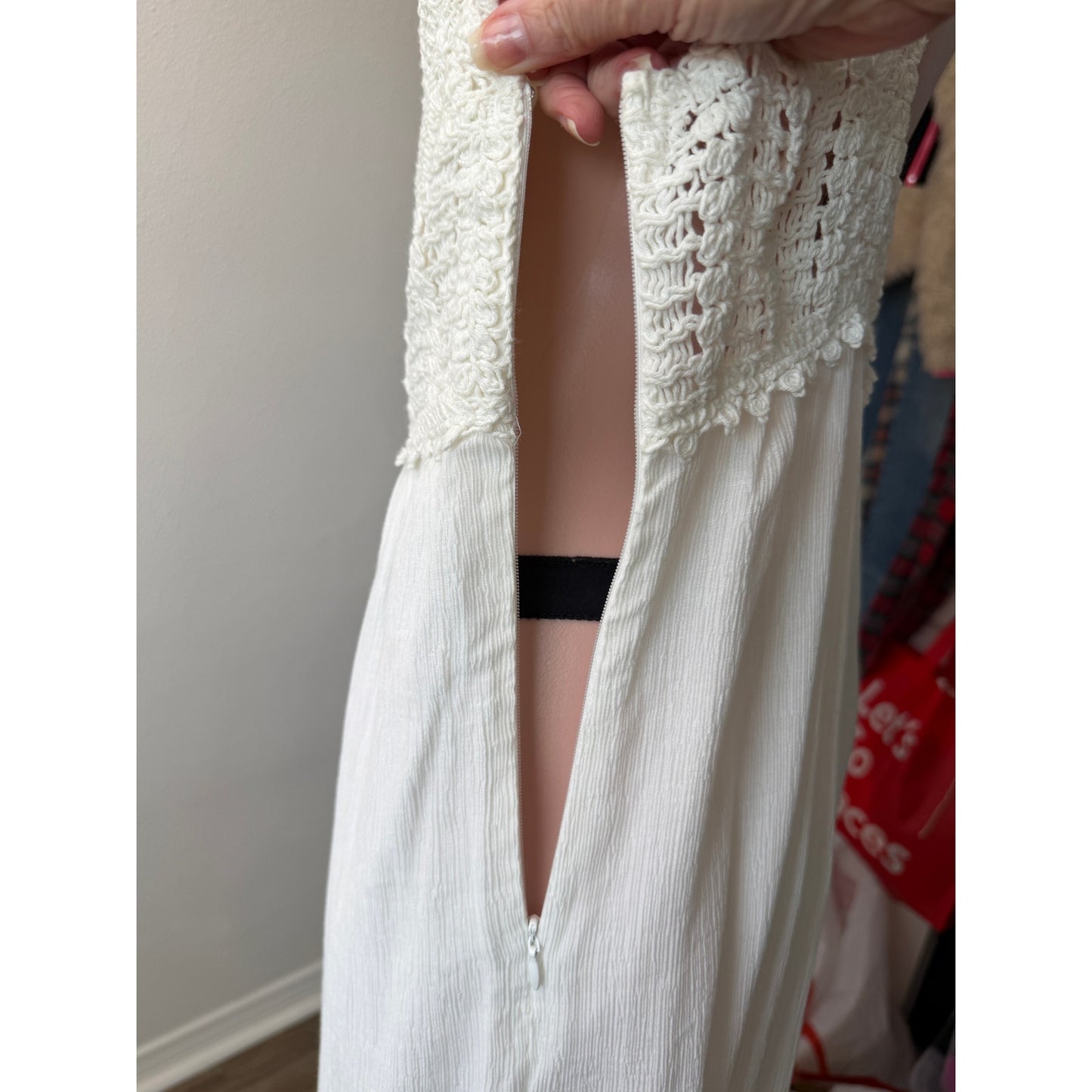Lush Ivory Crochet Bodice Spaghetti Strap Midi Sundress Size S