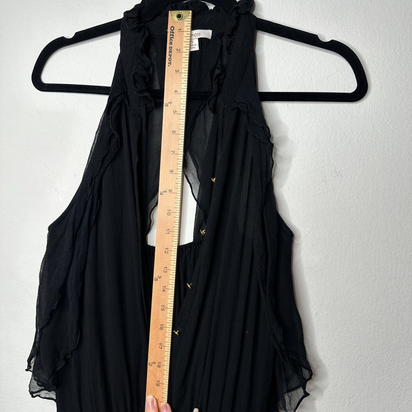 Revolve Ella Moss Black Piana Romper Tie Closure Ruffle Trim Back Cut Out S
