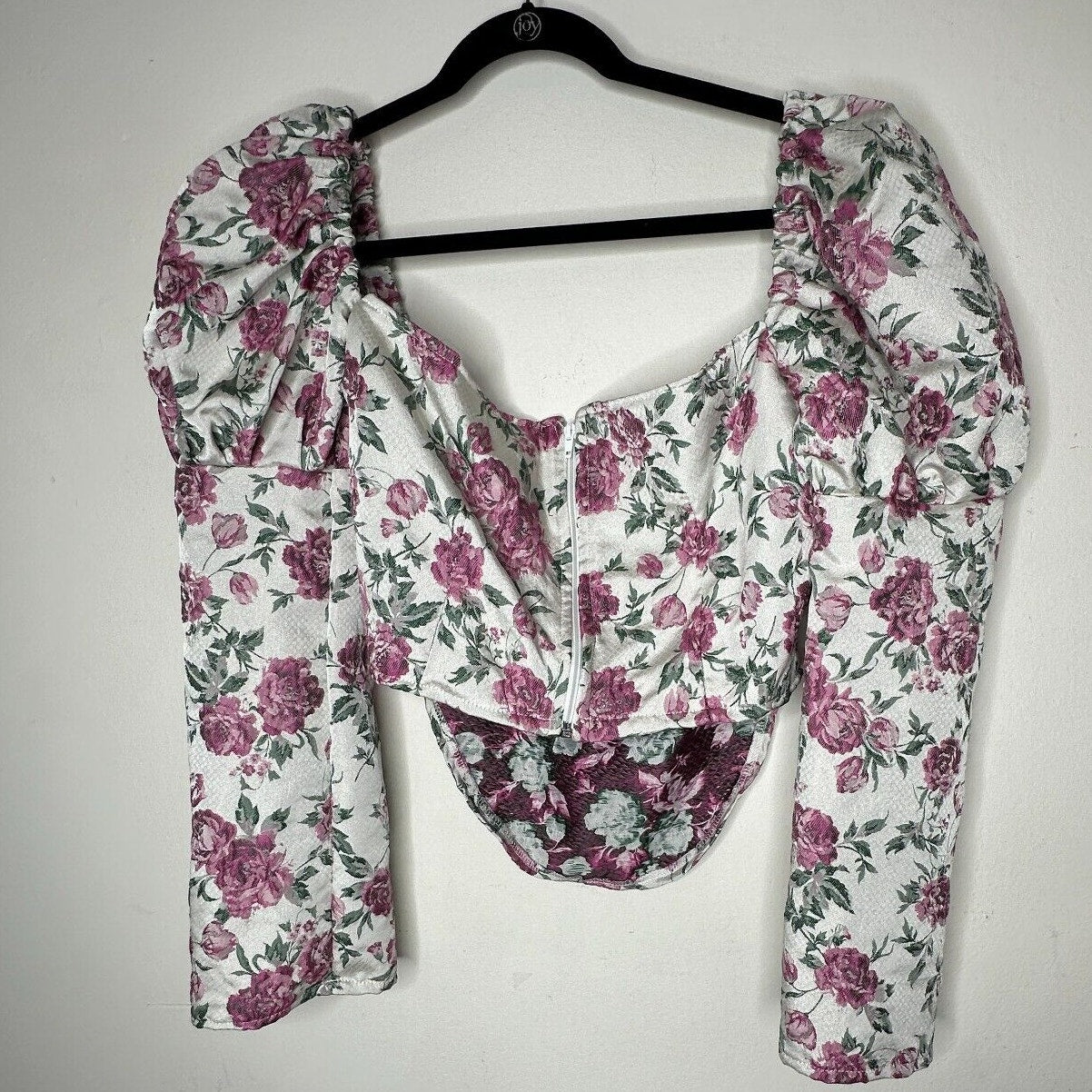 Olivia Rose The Label Cream Pink Green Floral Square Neck Puff Sleeve Crop XL