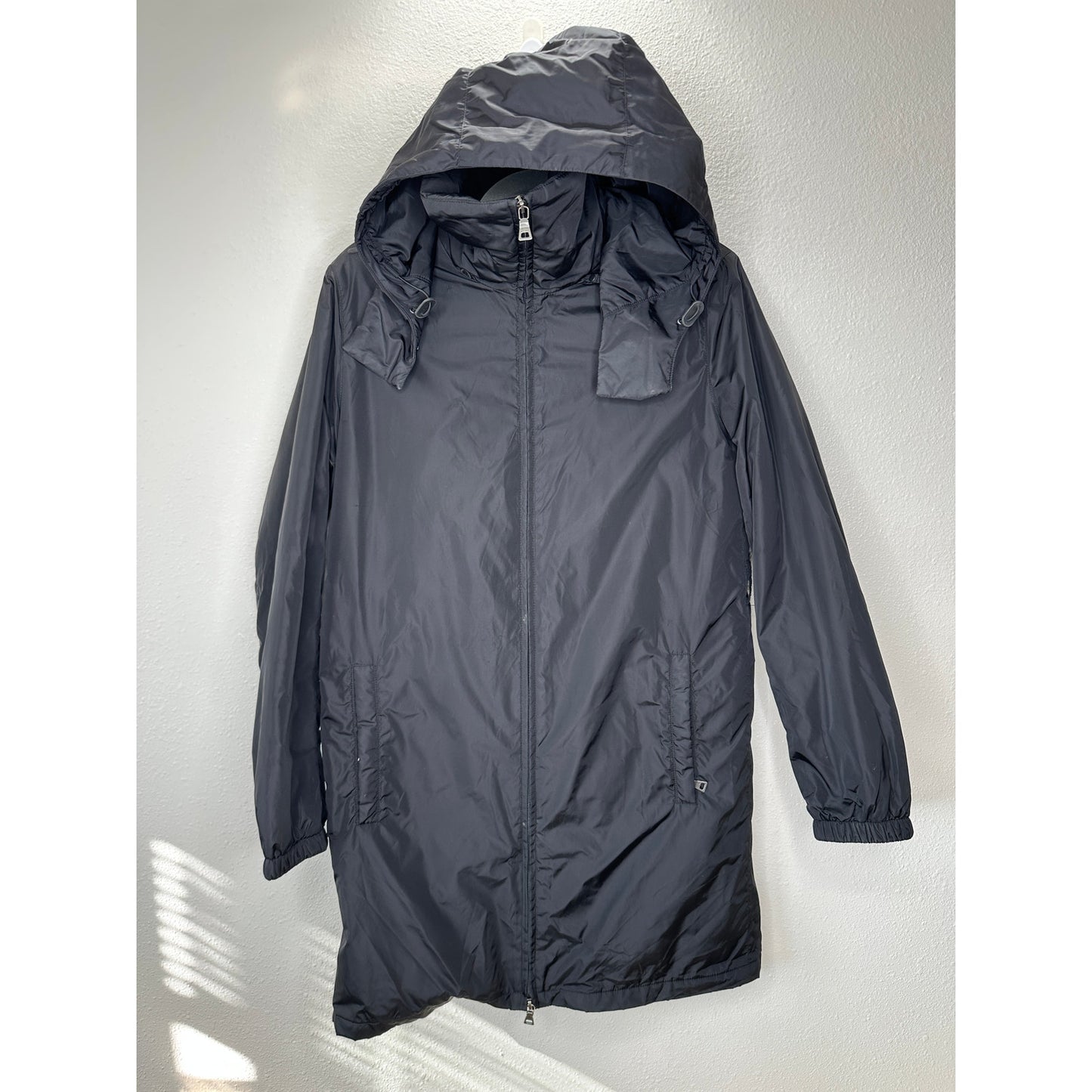 Prada Men's Black Polyester Hooded Long Line Rain Jacket 42 / L
