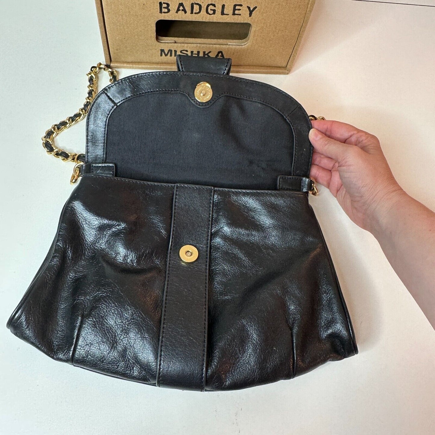 Badgley Mischka Black Leather Purse Detachable Chain Strap