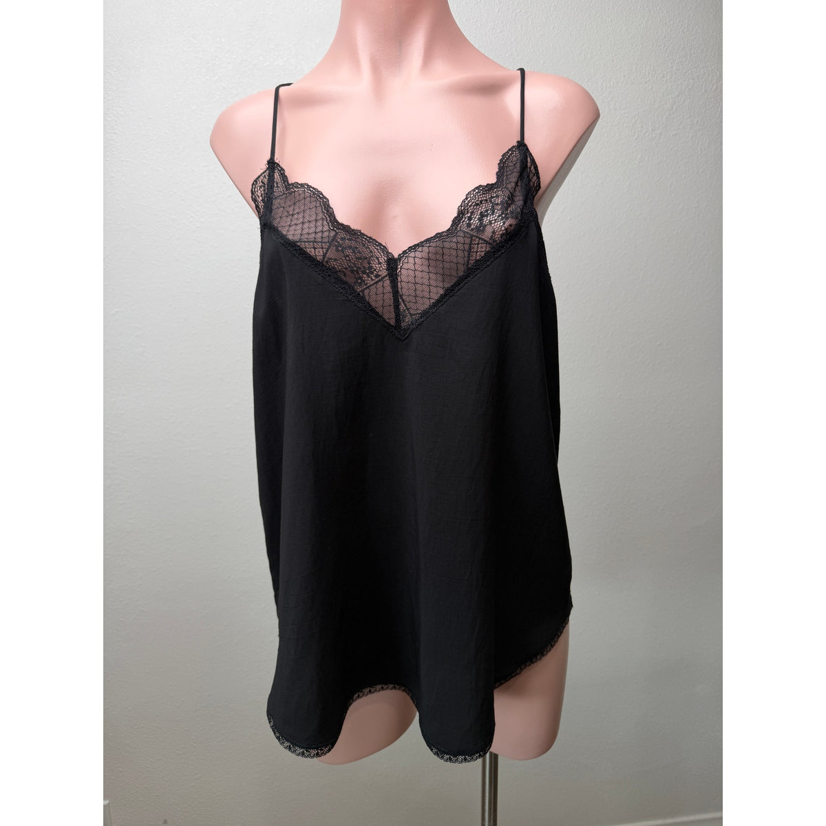 Lovestitch Black Lace Trim Cami Top Women M
