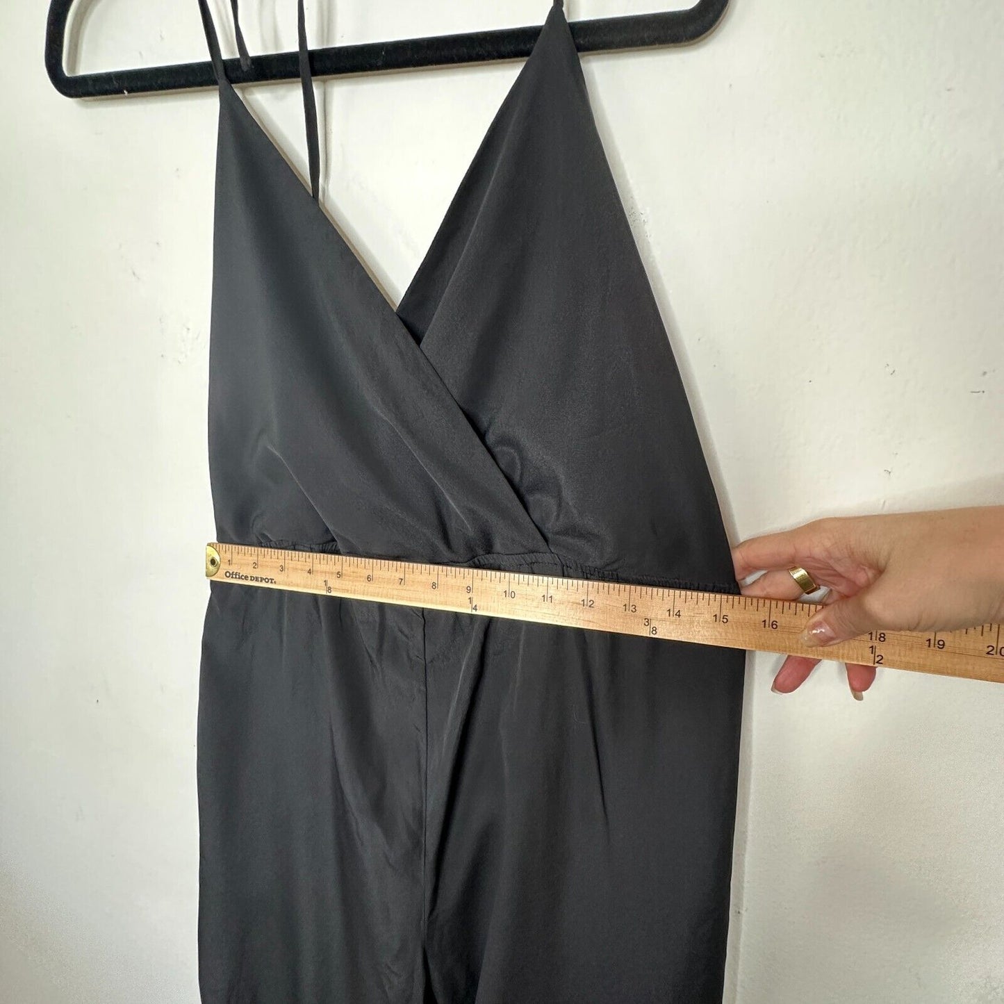 Kelly Renee Jet Black Wrap Sexy VNeck Spaghetti Halter Top Jumpsuit Romper M