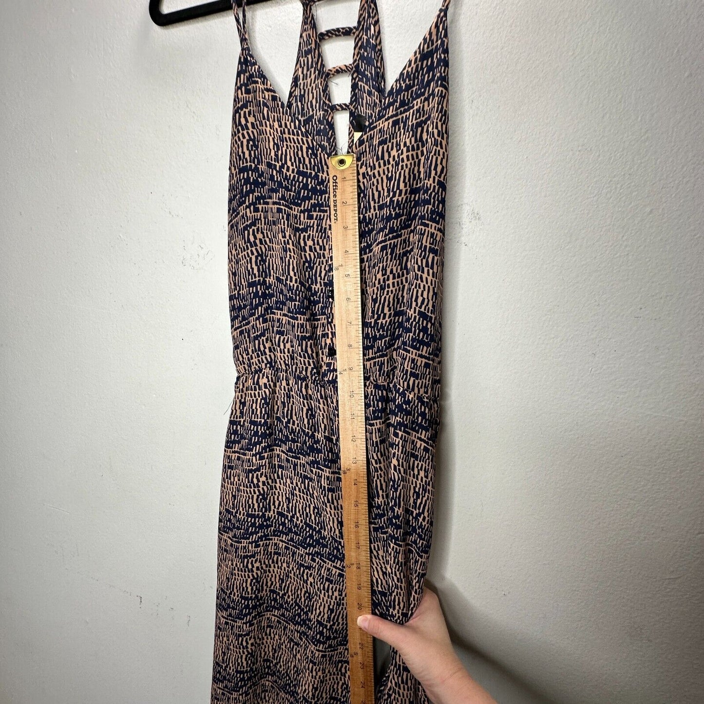 Fora Tan & Navy Front Button Strappy Decorative Back Wide Leg Jumpsuit Small