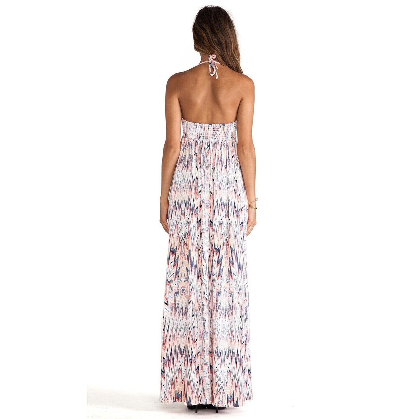 Ella Moss Xander Bandeau Style Pleated White Blue Red Aztec Print Maxi Dress SM