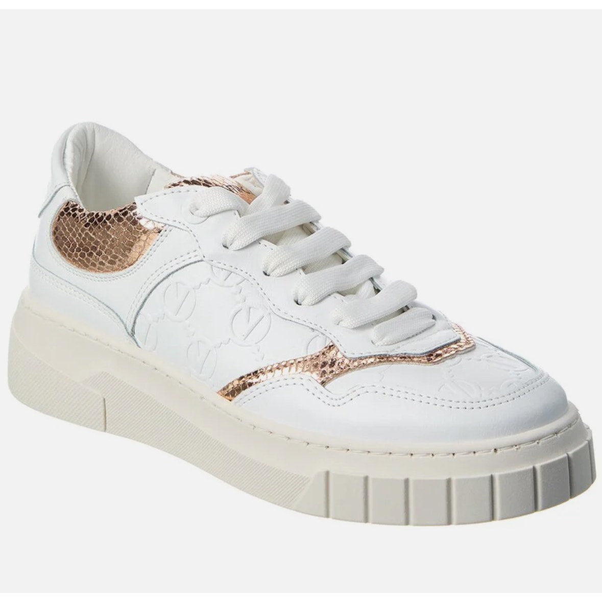 Valentino Minerva Monogram White & Rose Gold Leather Lace Sneaker 9