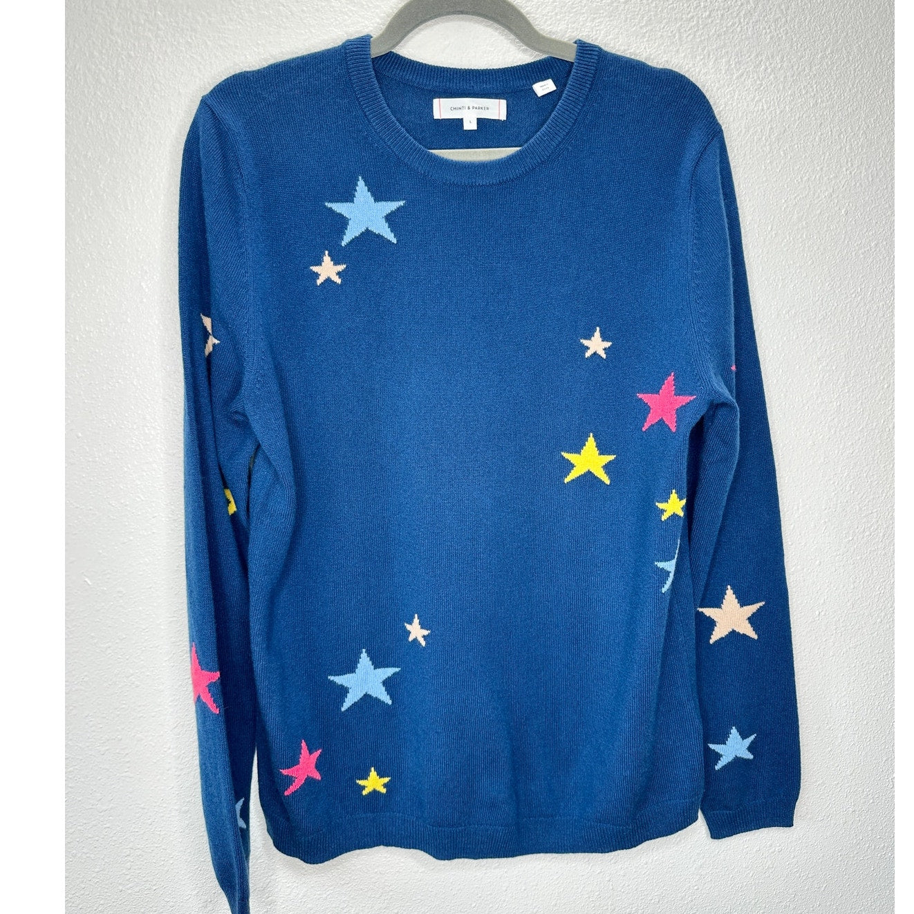Chinti & Parker Navy Multi Star Long Sleeve Crewneck Sweater L