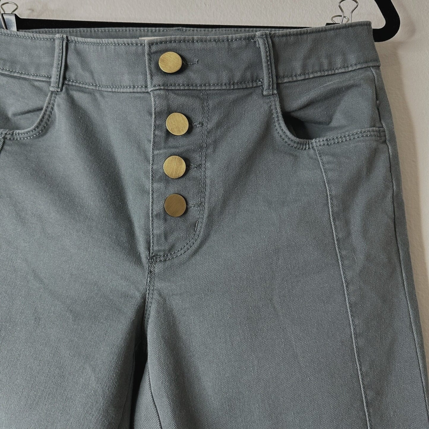 NWT Loft Slate Gray Gold Button Fly Frayed Hem Pant Jean Front Stitch Seams 00