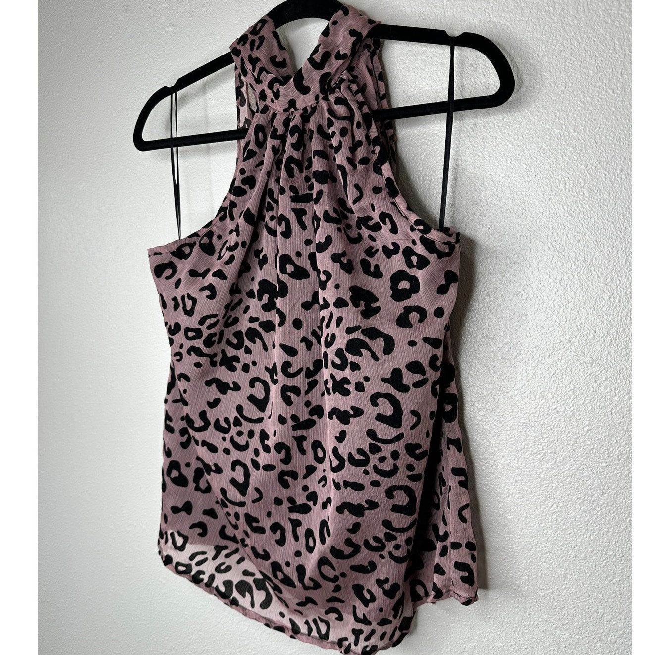 Bishop + Young Dusty Pink & Black Cheetah Print Tie Neck Blouse S