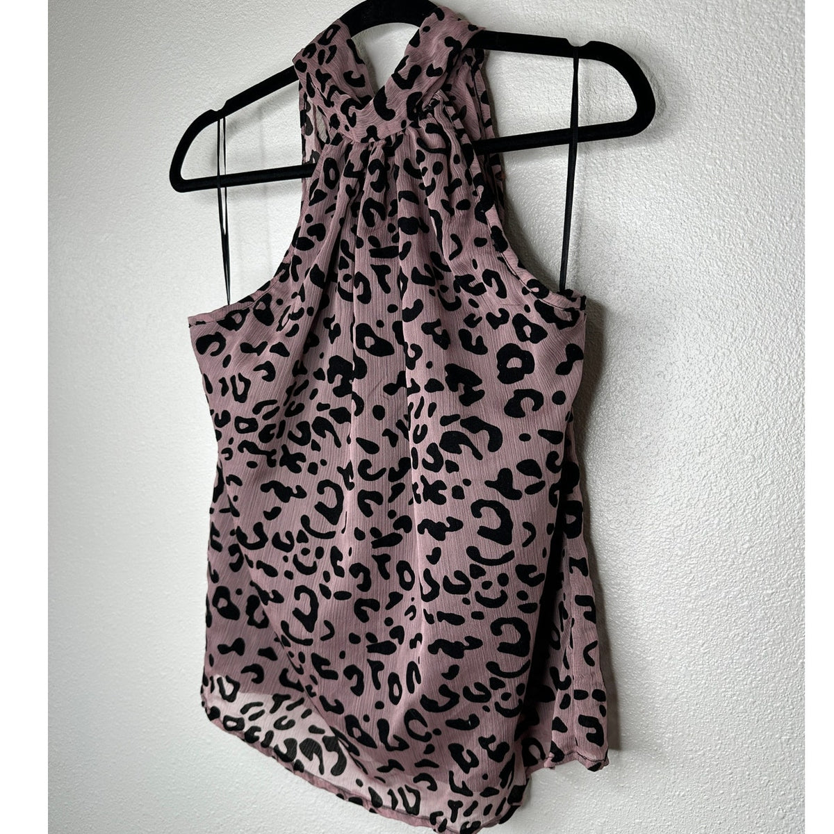 Bishop + Young Dusty Pink & Black Cheetah Print Tie Neck Blouse S