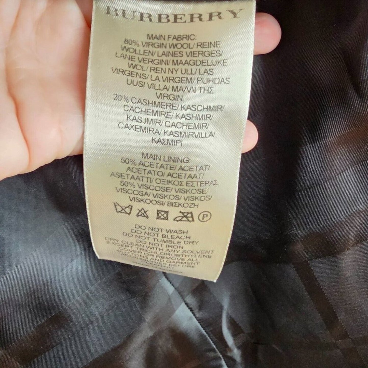 Burberry London Black Double Breasted Cashmere Wool Blend Pea Coat Jacket 8