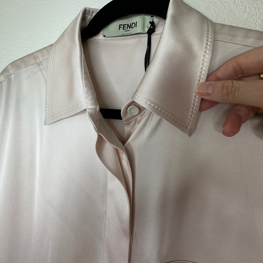 NWT Fendi The Abito Fluid Draped Daily Dress Top in Almond 100% Silk 40 / 8