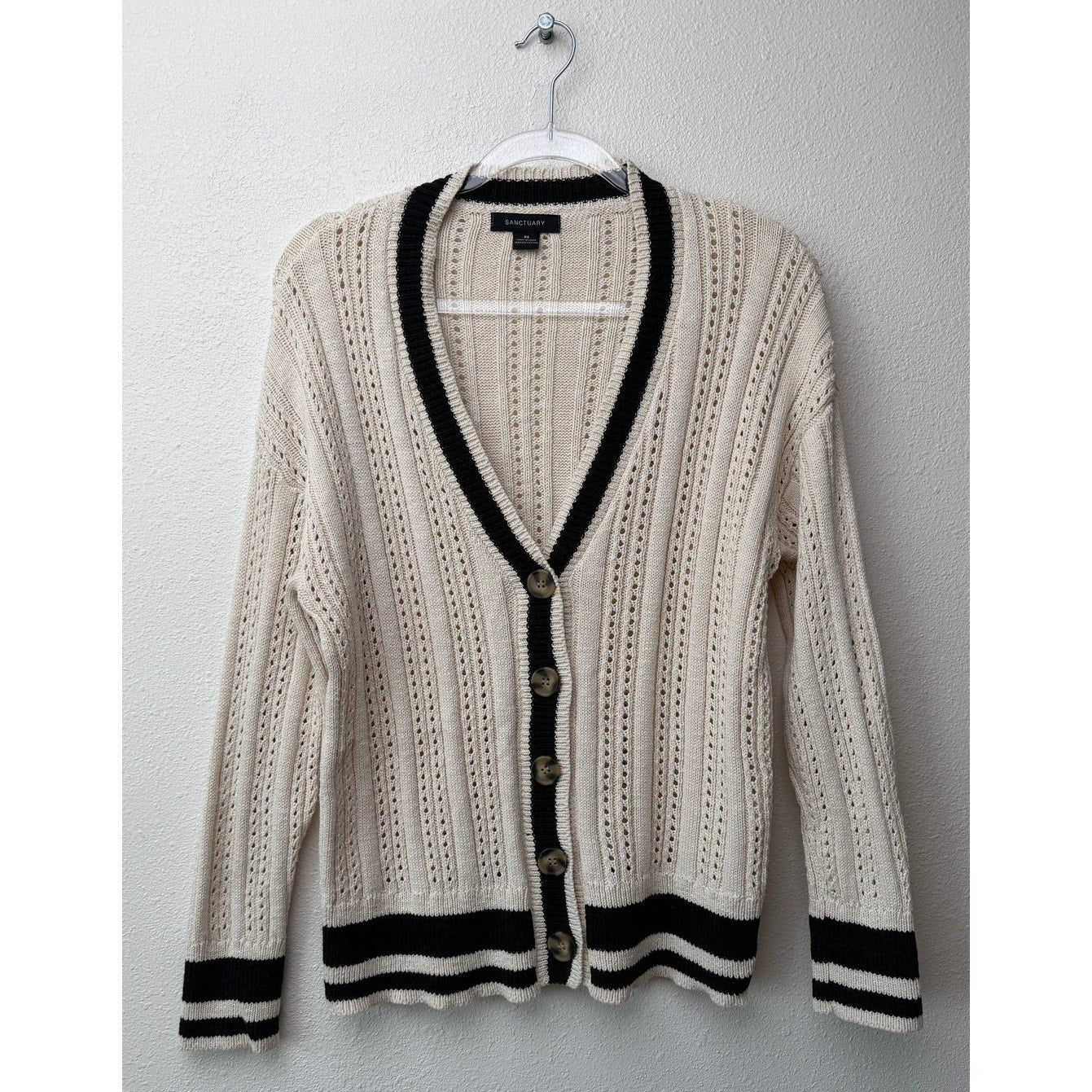 Sanctuary Sport Stripe Cream Black Cardigan US XS