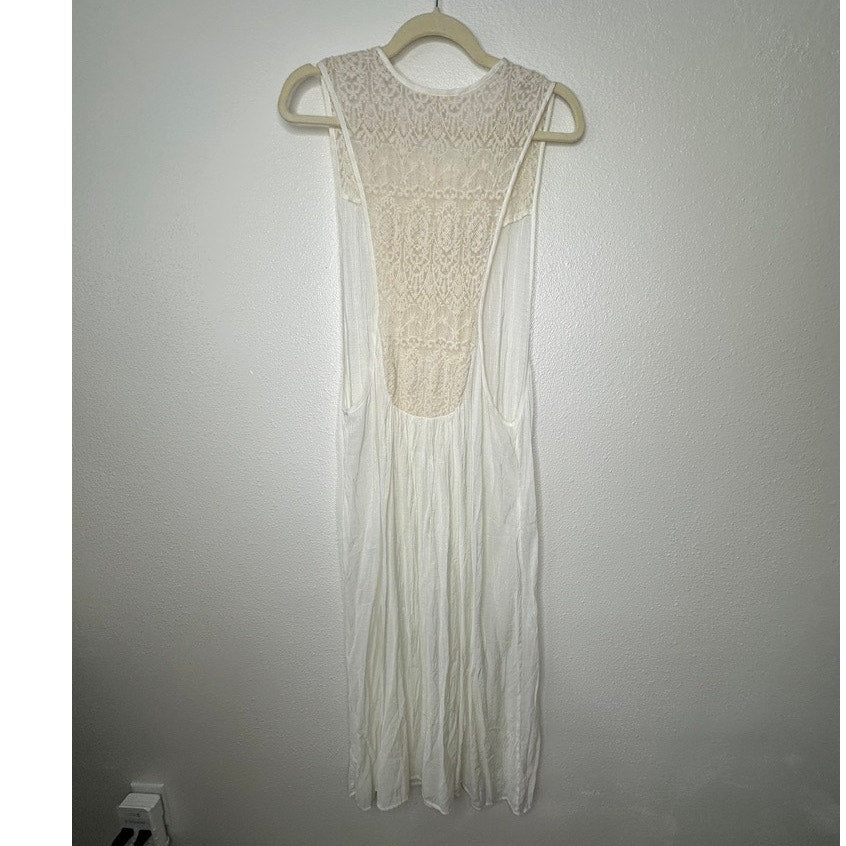Lovestitch White Ivory Gauze Maxi Dress Lace Racerback Boho Cover Up