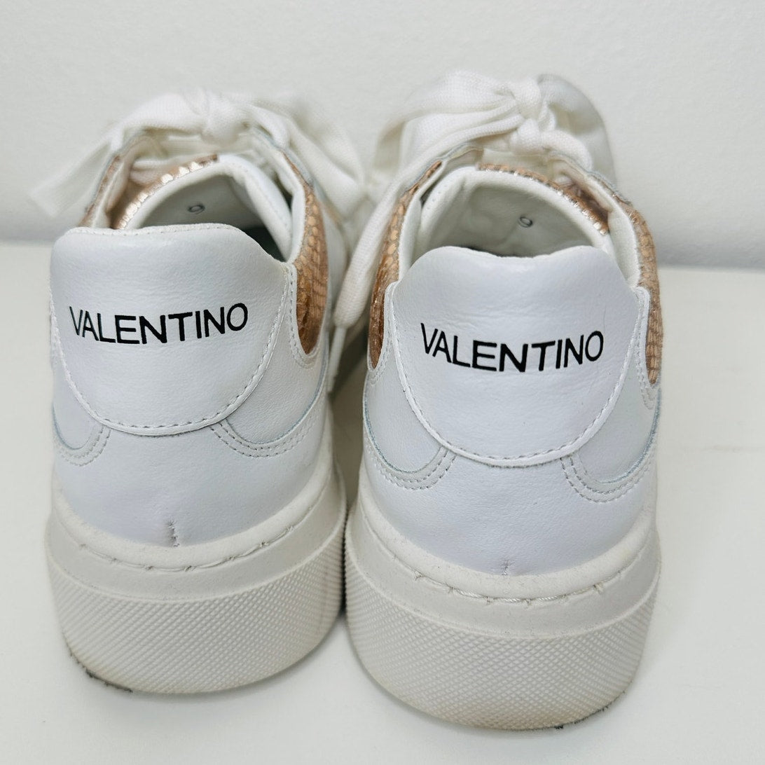 Valentino Minerva Monogram White & Rose Gold Leather Lace Sneaker 9