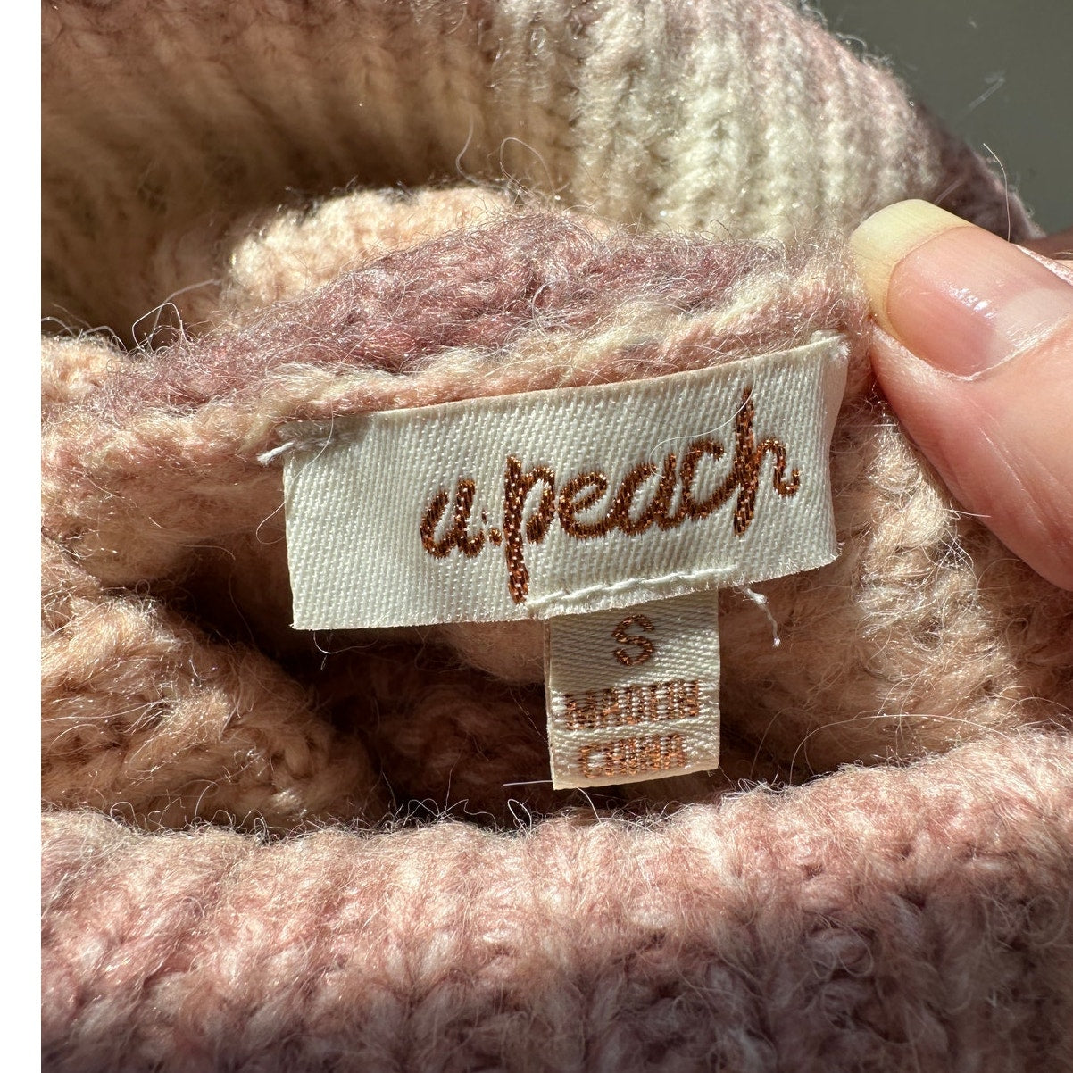 a. peach Cream Peach & Muted Red Striped Turtleneck Crop Sweater S