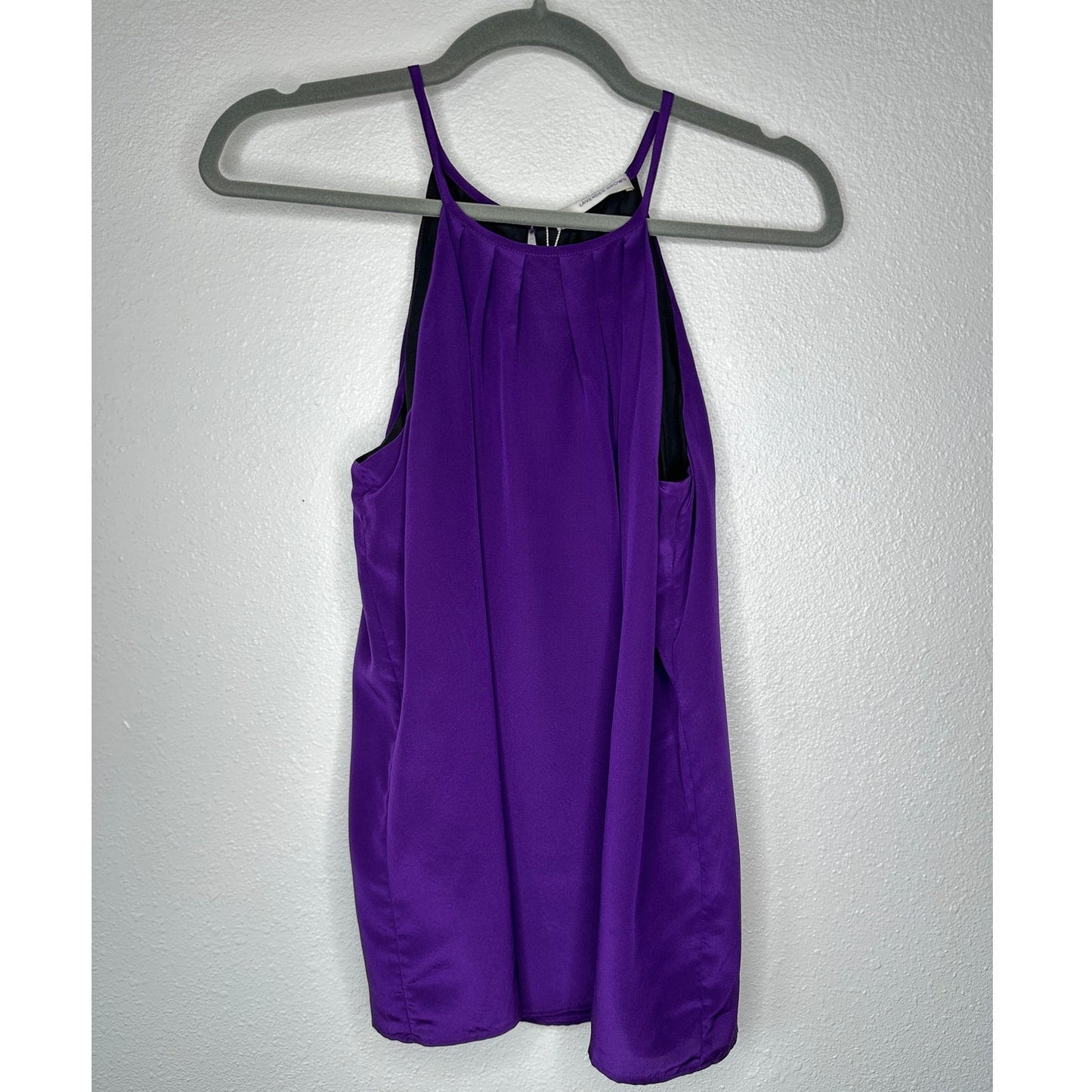 NWT Lavender Brown Purple Silk Front Pleat High Neck Keyhole Back Top L