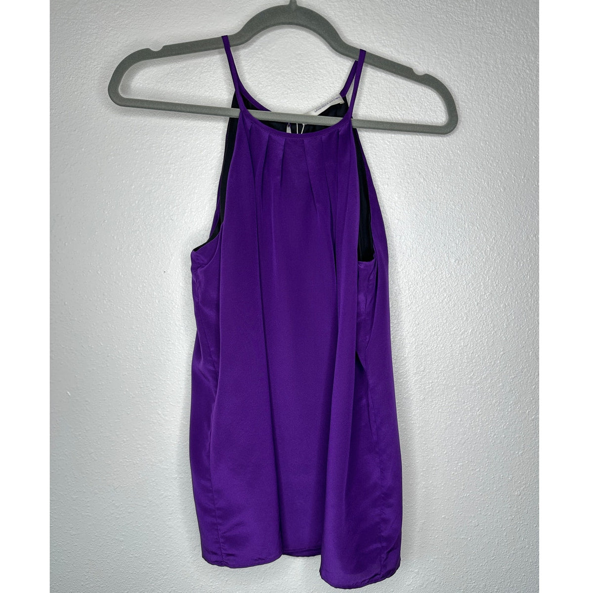 NWT Lavender Brown Purple Silk Front Pleat High Neck Keyhole Back Top L