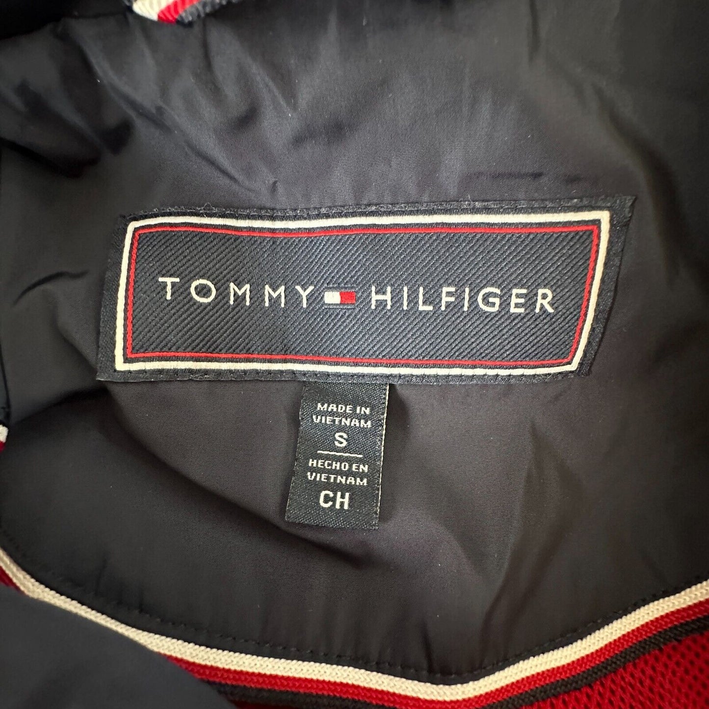 Tommy Hilfinger Navy Blue Red Trim Hooded Long Sleeve Zip Windbreaker Jacket S