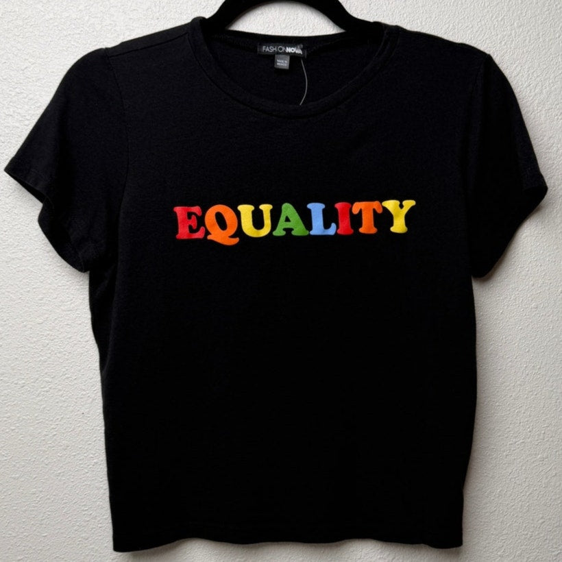 NWOT Fashion Nova Equality Graphic Crop Tee Black S