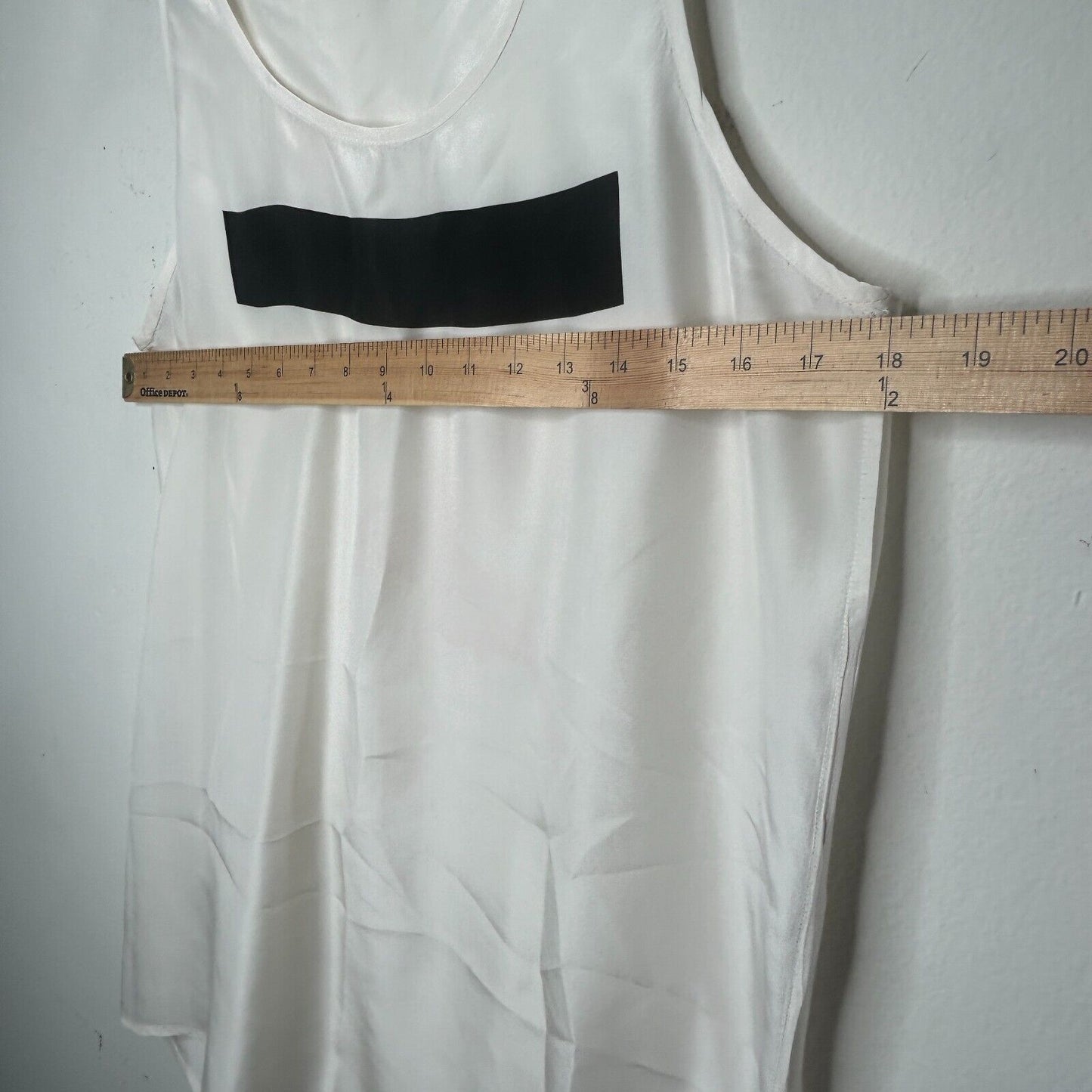 Allsaints Off-White 100% Silk Long Line Tank Top Black Rectangle Block Front 8