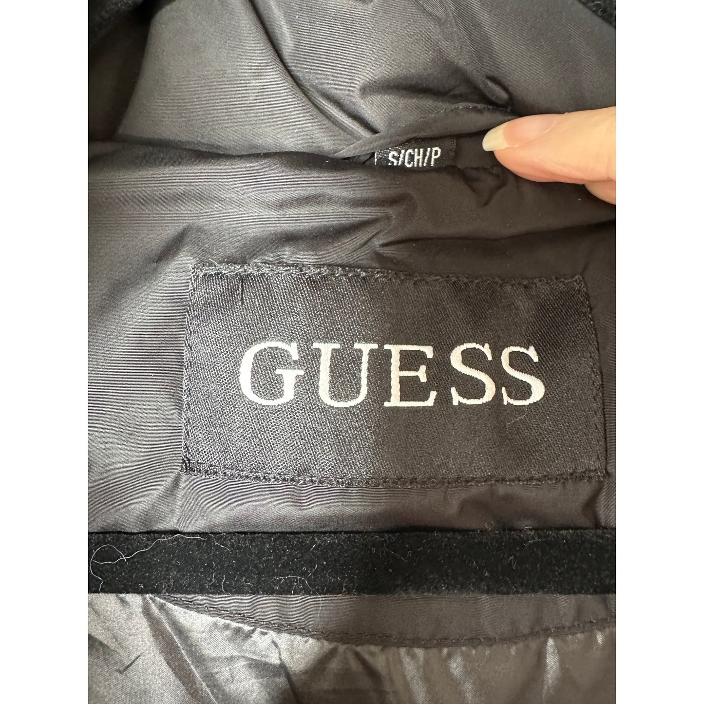 Guess Black Long Line Front Zip Hooded Puffer Jacket S