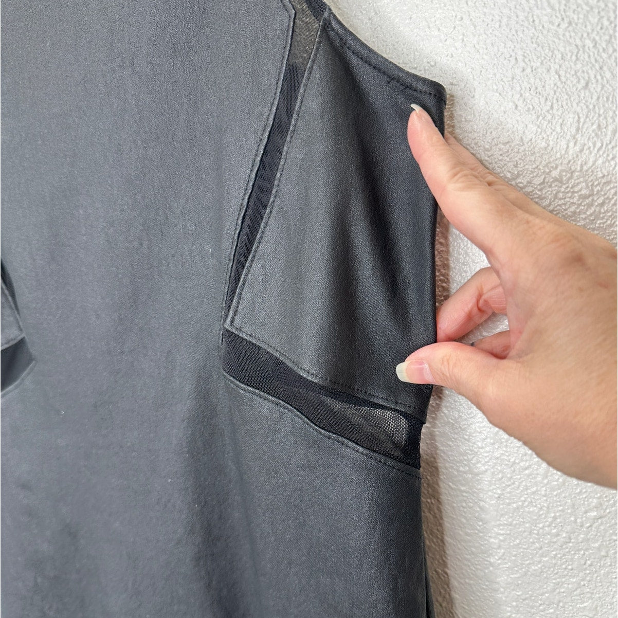 ANGL Black Stretch Faux Leather Mesh Cutouts High Neck Sleeveless Dress M