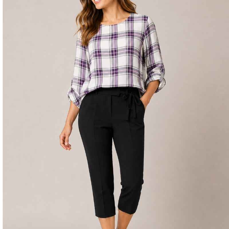 Loft Jet Black Capri Trouser Pants Hook Eye Closure Cute Tie Front 6 Petite